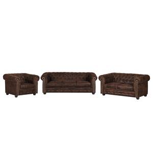 Set di divani Torquay (3, 2 e 1 posti) Similpelle anticata marrone scuro - Marrone
