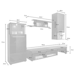 Woonwand Punch (4-delig) 4-delig zonder verlichting wit glans - Hoogglans wit/wit