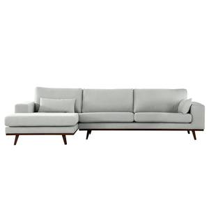 Ecksofa BILLUND mit Longchair Baumwollstoff Vele: Grau - Longchair davorstehend links - Buche Dunkel