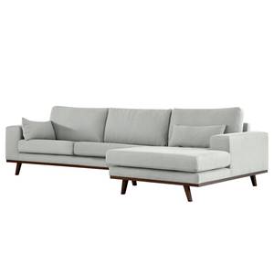 Ecksofa BILLUND mit Longchair Baumwollstoff Vele: Grau - Longchair davorstehend rechts - Buche Dunkel