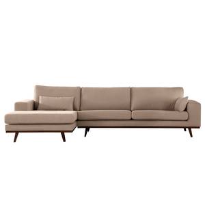 Ecksofa BILLUND mit Longchair Baumwollstoff Vele: Taupe - Longchair davorstehend links - Buche Dunkel