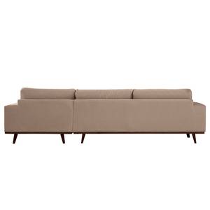 Ecksofa BILLUND mit Longchair Baumwollstoff Vele: Taupe - Longchair davorstehend rechts - Buche Dunkel