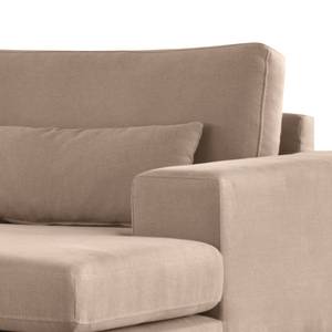 Ecksofa BILLUND mit Longchair Baumwollstoff Vele: Taupe - Longchair davorstehend rechts - Buche Dunkel