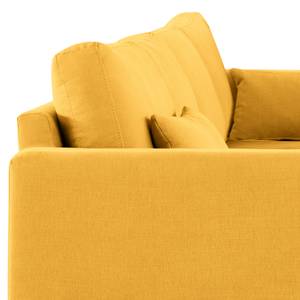 Canapé d’angle BILLUND avec méridienne Tissu - Tissu Vele: Jaune moutarde - Méridienne courte à gauche (vue de face) - Hêtre foncé