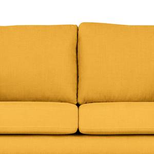Canapé d’angle BILLUND avec méridienne Tissu - Tissu Vele: Jaune moutarde - Méridienne courte à droite (vue de face) - Hêtre foncé