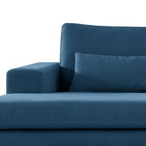 Hoekbank BILLUND met chaise longue geweven stof - Geweven stof Vele: Blauw - Longchair vooraanzicht links - Donker beukenhout