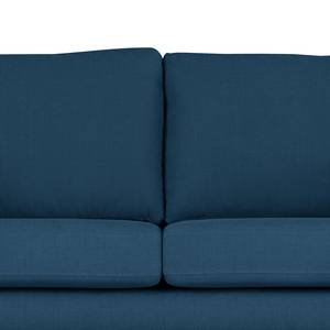 Hoekbank BILLUND met chaise longue geweven stof - Geweven stof Vele: Blauw - Longchair vooraanzicht links - Donker beukenhout