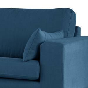Canapé d’angle BILLUND avec méridienne Tissu - Tissu Vele: Bleu - Méridienne courte à gauche (vue de face) - Hêtre foncé