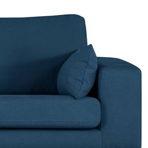 Hoekbank BILLUND met chaise longue geweven stof - Geweven stof Vele: Blauw - Longchair vooraanzicht links - Donker beukenhout