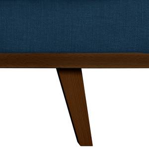 Ecksofa BILLUND mit Longchair Baumwollstoff Vele: Blau - Longchair davorstehend links - Buche Dunkel