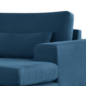 Ecksofa BILLUND mit Longchair Baumwollstoff Vele: Blau - Longchair davorstehend rechts - Buche Dunkel