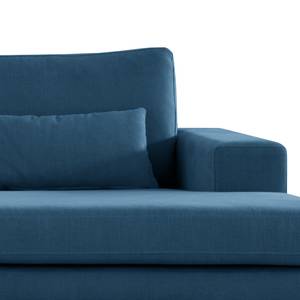 Hoekbank BILLUND met chaise longue geweven stof - Geweven stof Vele: Blauw - Longchair vooraanzicht rechts - Donker beukenhout