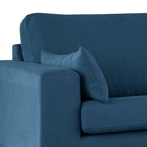 Hoekbank BILLUND met chaise longue geweven stof - Geweven stof Vele: Blauw - Longchair vooraanzicht rechts - Donker beukenhout