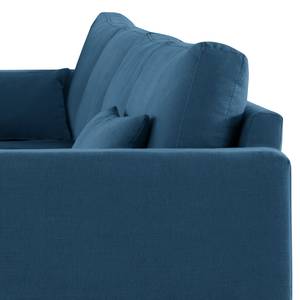 Canapé d’angle BILLUND avec méridienne Tissu - Tissu Vele: Bleu - Méridienne courte à droite (vue de face) - Hêtre foncé