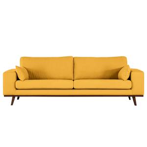 3-Sitzer Sofa BILLUND Baumwollstoff Vele: Senfgelb - Buche Dunkel