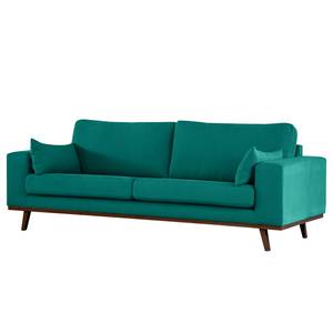 2-Sitzer Sofa BILLUND Baumwollstoff Vele: Petrol - Buche Dunkel