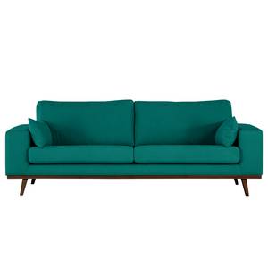 2-Sitzer Sofa BILLUND Baumwollstoff Vele: Petrol - Buche Dunkel