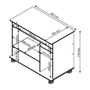 Bureau d'ordinateur à roulettes Zelma Aluminium ou imitation hêtre - Imitation hêtre