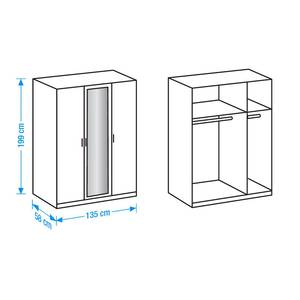 Drehtürenschrank Soala (mit Spiegel) Perlglanz Black/Alpinweiß - Breite: 135 cm - 3 Türen - Ohne