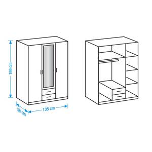 Drehtürenschrank Soala (mit Spiegel) Perlglanz Black/Alpinweiß - Breite: 180 cm - 4 Türen - 2