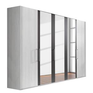 Armoire à portes battantes Lisbonne Imitation mélèze polaire / Havanna - Largeur : 250 cm - 5 portes - Sans cadre passepartout - Sans éclairage - 1 miroir