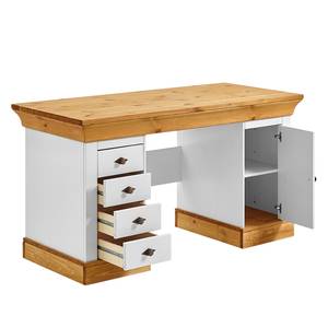 Bureau Bergen 143 cm massief grenenhout - Wit grenenhout/loogkleurig grenenhout