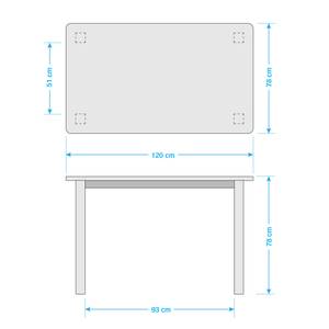 Eettafel Bergen II massief grenenhout - Loogkleurig grenenhout/Wit grenenhout - 120 x 78 cm - Met 2 verlengstukken