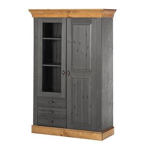 Armoire vitrine Bergen Pin massif - Gris / Couleur bois lessivé - Epicéa gris / Epicéa lessivé