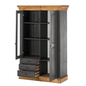 Armoire vitrine Bergen Pin massif - Gris / Couleur bois lessivé - Epicéa gris / Epicéa lessivé