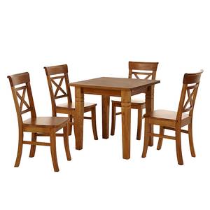 Set tavolo da pranzo Fjord I (5 pezzi) Legno massello di pino - Color ambra