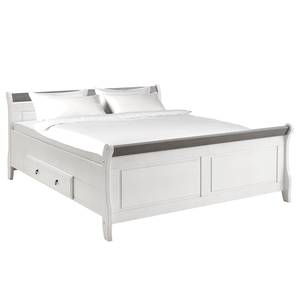 Letto matrimoniale legno massello Cenan Pino bianco decapato & laccato / Grigio - 180 x 200cm