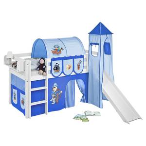 Spielbett JELLE Pirat Blau Hochbett LILOKIDS - mit Turm und Rutsche und Vorhang - weiß - 90 x 190 cm