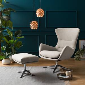 Fauteuil HEPBURN met kruisvoet geweven stof - Geweven stof Milan: Beige - Chroomkleurig glanzend