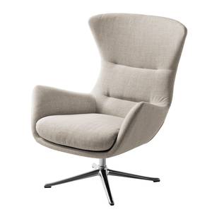 Fauteuil HEPBURN met kruisvoet geweven stof - Geweven stof Milan: Beige - Chroomkleurig glanzend