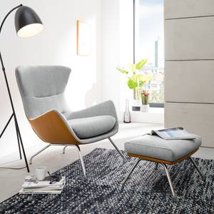 Fauteuil Hepburn II Tissu / Cuir véritable - Chrome - Gris clair / Cognac - Gris clair / Cognac - Chrome brillant