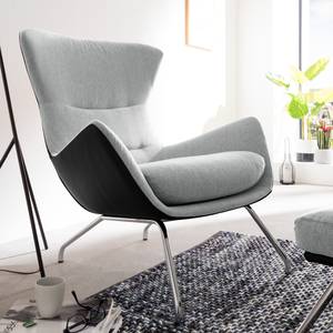 Fauteuil Hepburn II Tissu / Cuir véritable - Chrome - Gris clair / Noir - Gris clair / Noir - Chrome brillant