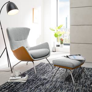 Fauteuil Hepburn II Tissu / Cuir véritable - Chrome mat - Gris clair / Cognac - Gris clair / Cognac - Chrome mat