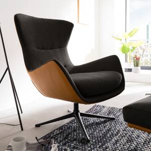 Fauteuil Hepburn III Tissu / Cuir véritable - Noir - Marron-noir / Cognac - Tissu Saia / Cuir Neka: Noir-Marron / Cognac - Noir