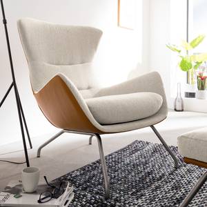 Fauteuil Hepburn II Tissu / Cuir véritable - Chrome mat - Beige / Cognac - Beige / Cognac - Chrome mat