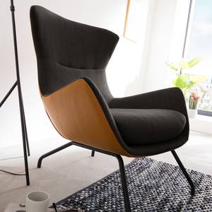 Fauteuil Hepburn II Tissu / Cuir véritable - Marron-noir / Cognac - Noir