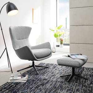 Fauteuil Hepburn III geweven stof/echt leer - Lichtgrijs/Grijs - Zwart