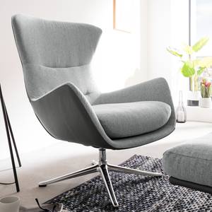 Fauteuil Hepburn III geweven stof/echt leer - Lichtgrijs/Grijs - Chroomkleurig glanzend