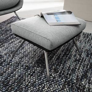 Pouf repose-pieds Hepburn II Tissu / Cuir véritable - Gris clair / Noir - Chrome brillant