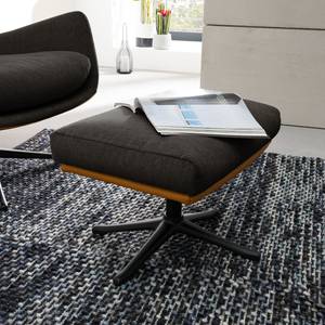 Hocker HEPBURN mit Kreuzfuß Webstoff Saia / Echtleder Neka: Schwarz-Braun / Cognac - Schwarz