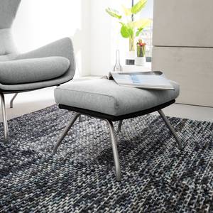 Pouf repose-pieds Hepburn II Tissu / Cuir véritable - Chrome mat - Gris clair / Noir - Gris clair / Noir - Chrome mat