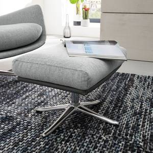 Pouf repose-pieds Hepburn III Tissu / Cuir véritable - Aluminium - Gris clair / Gris - Gris clair / Gris - Chrome brillant