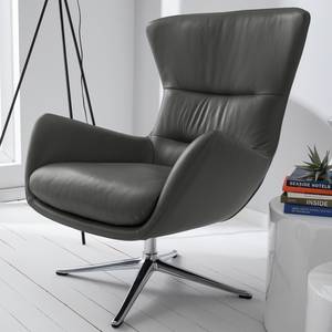 Fauteuil HEPBURN met kruisvoet echt leer - Echt leer Neka: Grijs - Chroomkleurig glanzend