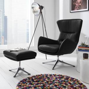 Fauteuil Hepburn III Cuir véritable - Cuir véritable Neka : Noir - Chrome brillant