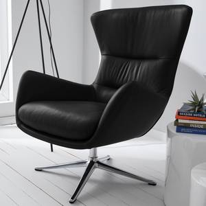 Fauteuil Hepburn III Cuir véritable - Cuir véritable Neka : Noir - Chrome brillant