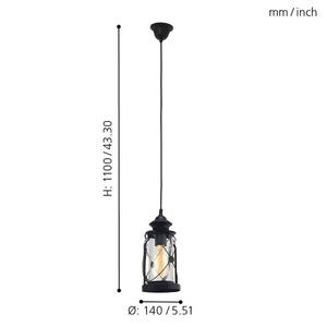 Suspension Bradford Verre / Acier - 1 ampoule - Noir